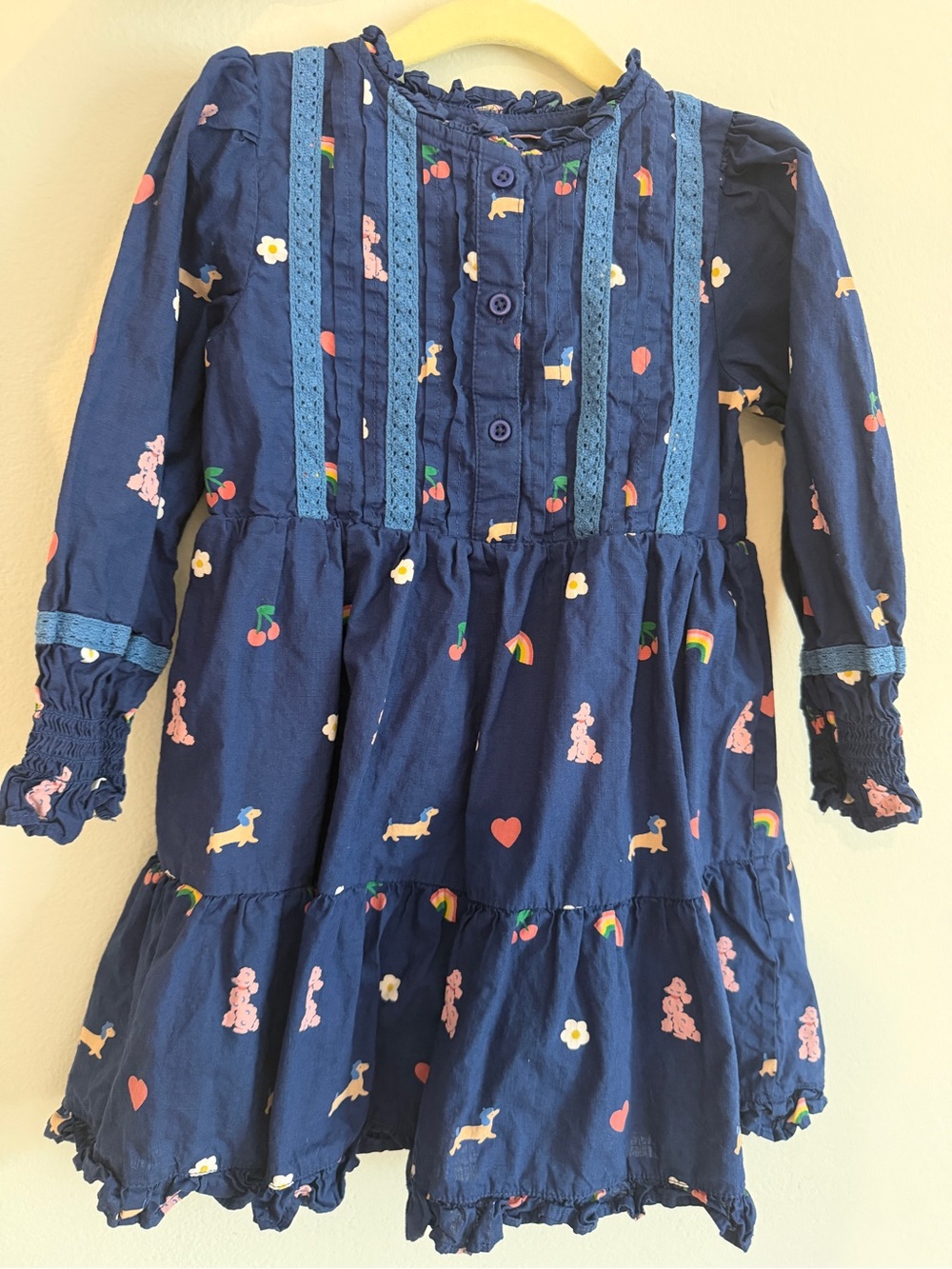 Mini Boden - Lace Detail Woven Dress - Starboard Blue Pattern